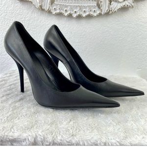 {Balenciaga} Knife Black Leather 110mm Pointed Toe Pumps, Size 40.5